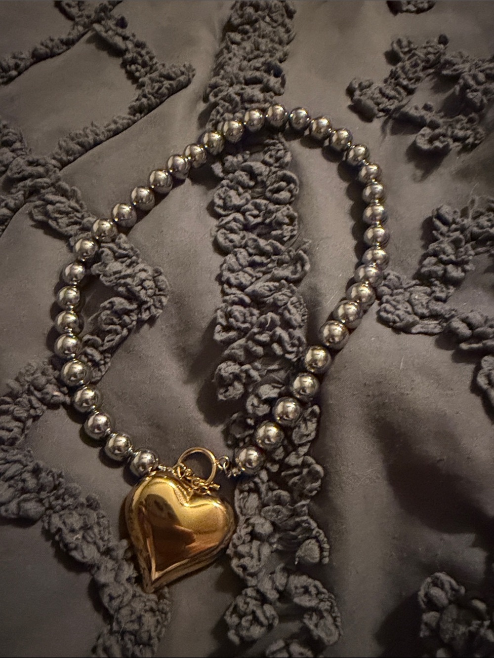 Gold Heart Pendant Beaded Necklace - Women Jewelry